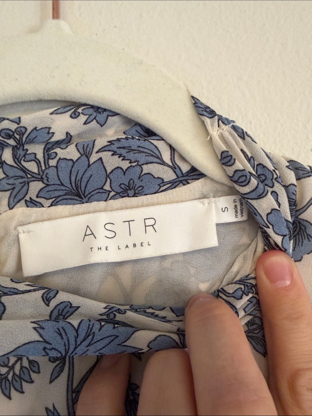 Astr Blue Floral Mock Neck Tie-Sleeve Blouse - Picture 2 of 8